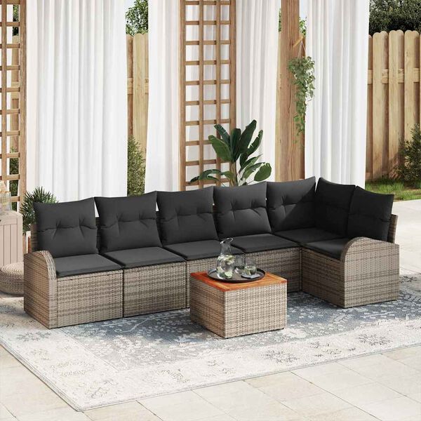 vidaXL Tuinbankenset met kussen 7 pcs Grijs poly rattan