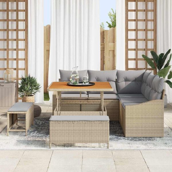 vidaXL Tuin Sofa Set met kussen met opslag 8 pcs Beige en Licht Grijs