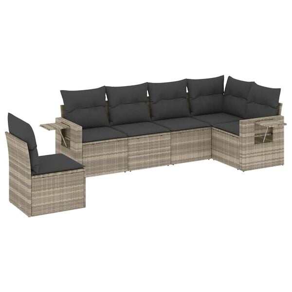 vidaXL 6-delige Loungeset met kussens poly rattan lichtgrijs