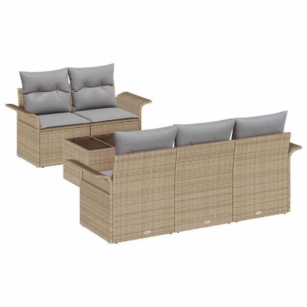 vidaXL Bankstel met kussen 6 pcs Beige poly rattan