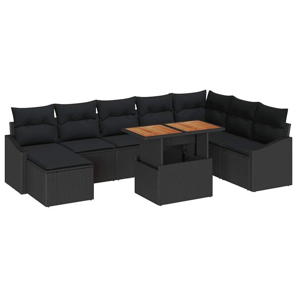 vidaXL Tuin Eetset met kussen 9 pcs Zwart en Bruin