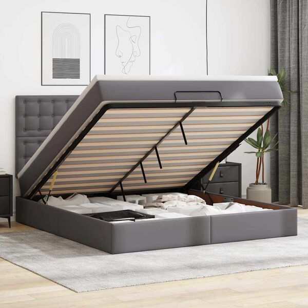 vidaXL Ottoman bed met matras 160x200cm kunstleer grijs
