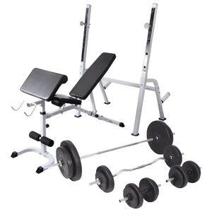 vidaXL Trainingsbank met gewichtenrek en halterset 90 kg