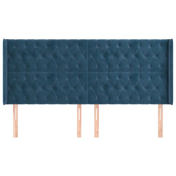 vidaXL Hoofdbord met randen 203x16x118/128 cm fluweel donkerblauw