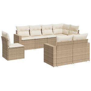 vidaXL 8-delige Loungeset met kussens poly rattan beige
