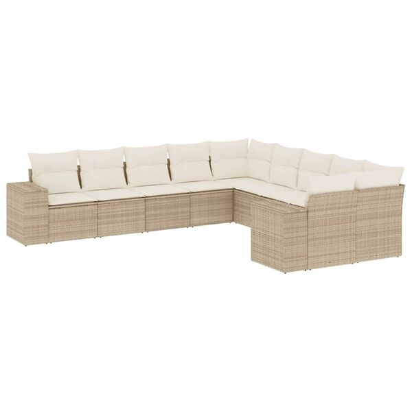 vidaXL 10-delige Loungeset met kussens poly rattan beige