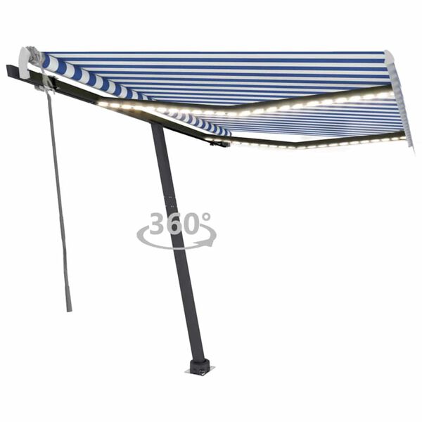 vidaXL Luifel handmatig uittrekbaar met LED 350x250 cm blauw en wit
