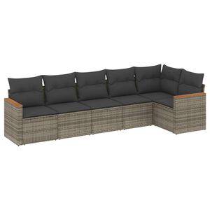 vidaXL 6-delige Loungeset met kussens poly rattan grijs