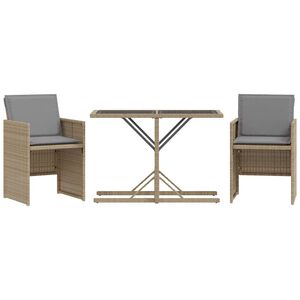 vidaXL 3-delige Bistroset met kussens poly rattan gemengd beige