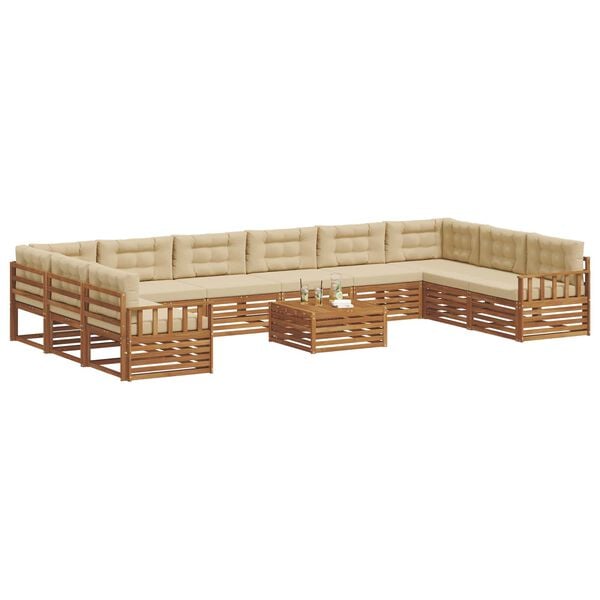 vidaXL Sofa-Sets 11 pcs Natuurlijk en Beige Massief Acaciahout
