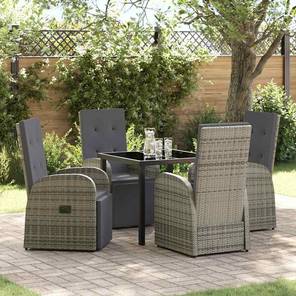 vidaXL Tuin eettafelset met kussen 5 pcs Grijs poly rattan