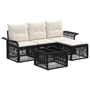 vidaXL Tuinbankenset 5 st Zwart poly rattan