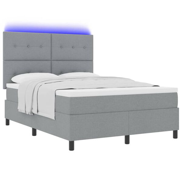 vidaXL Boxspring bed met matras met LED Lichtgrijs 140 x 200 cm Stof