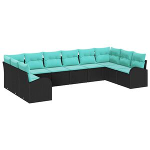 vidaXL Tuinbankenset 10 st Zwart en Turquoise poly rattan