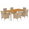 vidaXL 7-delige Tuinset met kussens poly rattan en acaciahout beige