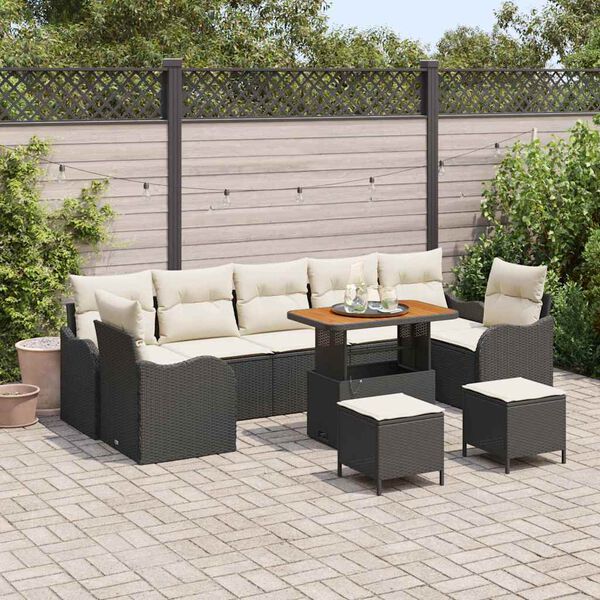vidaXL Tuin Sofa Set met kussen met opslag 10 pcs Zwart en Cr&egrave;me