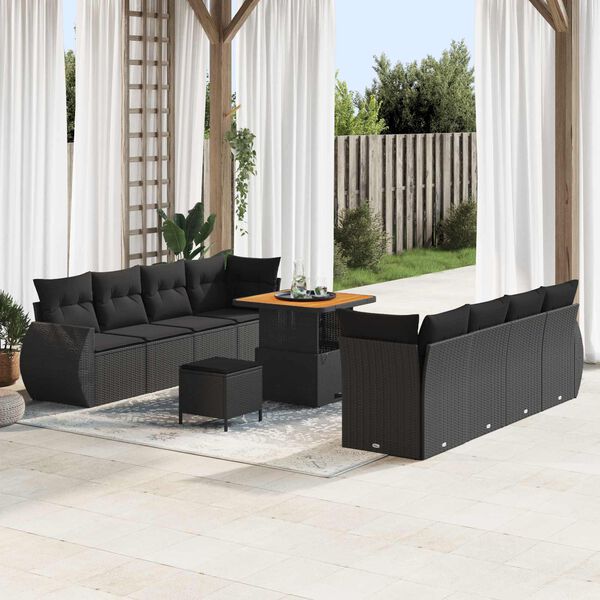 vidaXL Tuin Sofa Set met opslag 11 pcs Zwart Poly riet