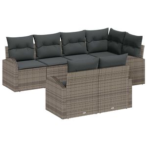 vidaXL Tuinbankenset met kussen met opslag 7 pcs Grijs poly rattan