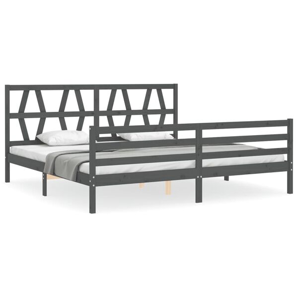 vidaXL Bedframe met hoofdbord massief hout grijs 200x200 cm