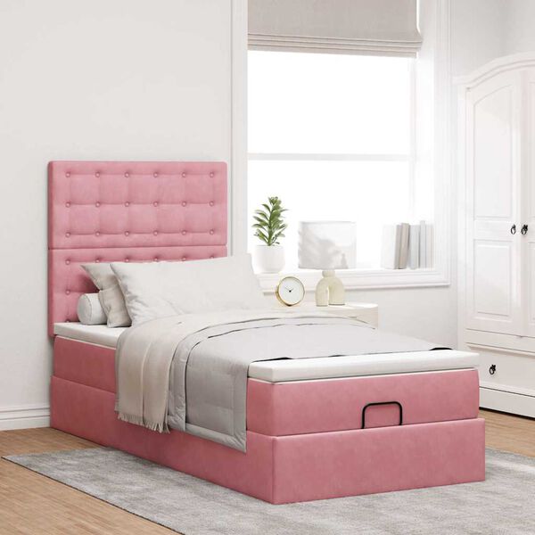 vidaXL Ottoman bed met matrassen 100x200cm fluweel roze