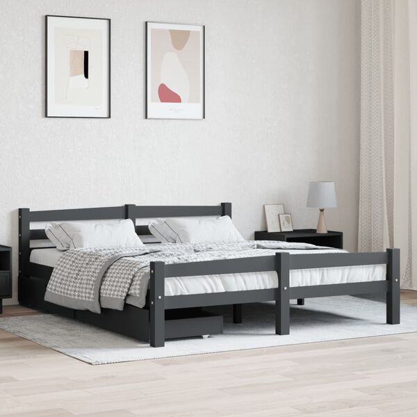 vidaXL Bedframe met 2 lades massief grenenhout donkergrijs 160x200 cm