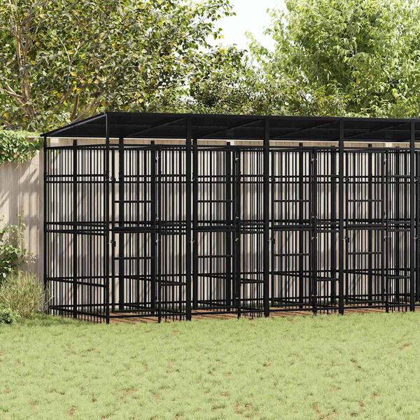 vidaXL Hondenkennel met dak 14,75 m&sup2; staal