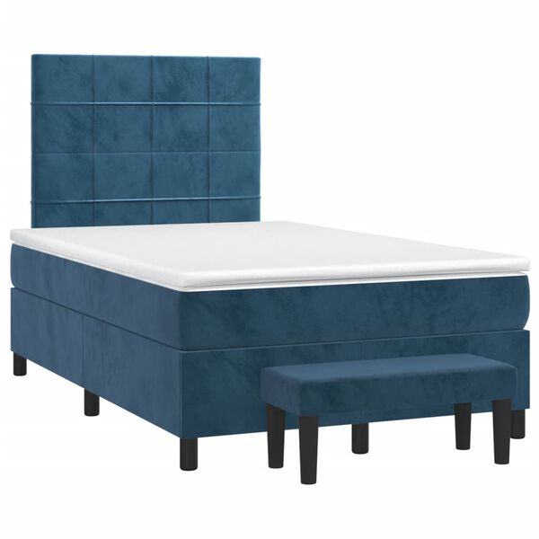 vidaXL Boxspring met matras fluweel donkerblauw 120x190 cm