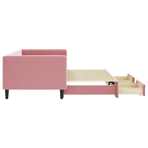 vidaXL Slaapbank met onderschuifbed en lades 90x200 cm fluweel roze
