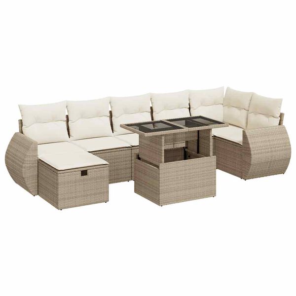 vidaXL 8-delige Loungeset met kussens poly rattan beige
