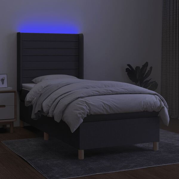 vidaXL Boxspring met matras en LED stof donkergrijs 90x200 cm