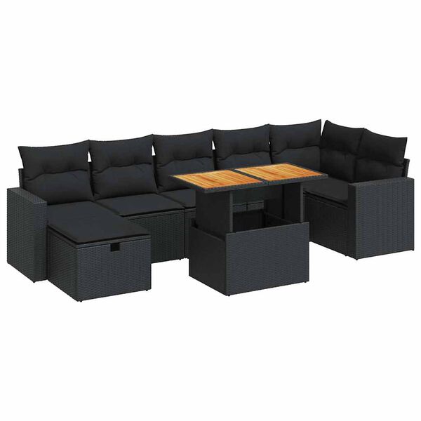vidaXL 5-delige Loungeset met kussens poly rattan acacia zwart
