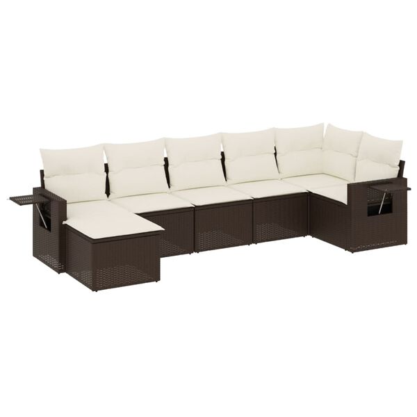 vidaXL 7-delige Loungeset met kussens poly rattan bruin