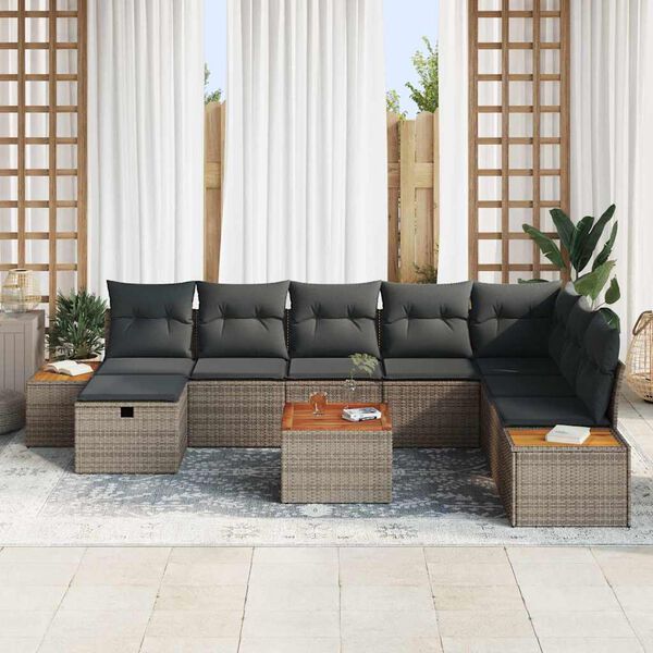 vidaXL Tuin Sofa Set met kussen 9 pcs Grijs Poly riet