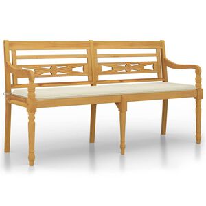 vidaXL Bankje Batavia met cr&egrave;mekleurig kussen 150 cm massief teakhout