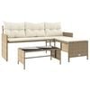 vidaXL Tuinbank met tafel en kussens L-vormig poly rattan beige