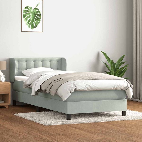 vidaXL Boxspring met matras fluweel lichtgrijs 90x210 cm