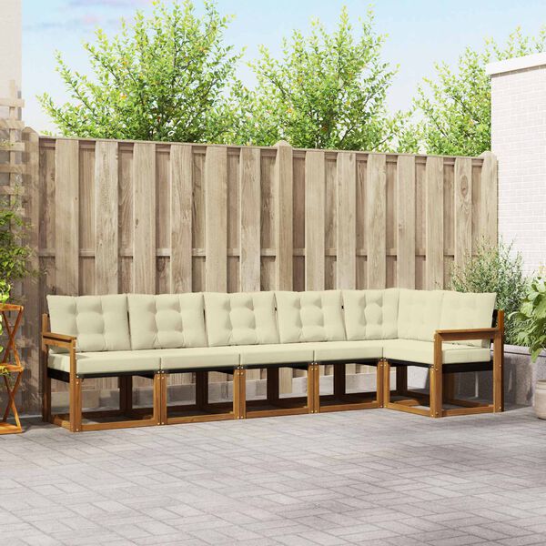 vidaXL Buiten bankenset met kussen 6 pcs Natuurlijk en Cr&egrave;me