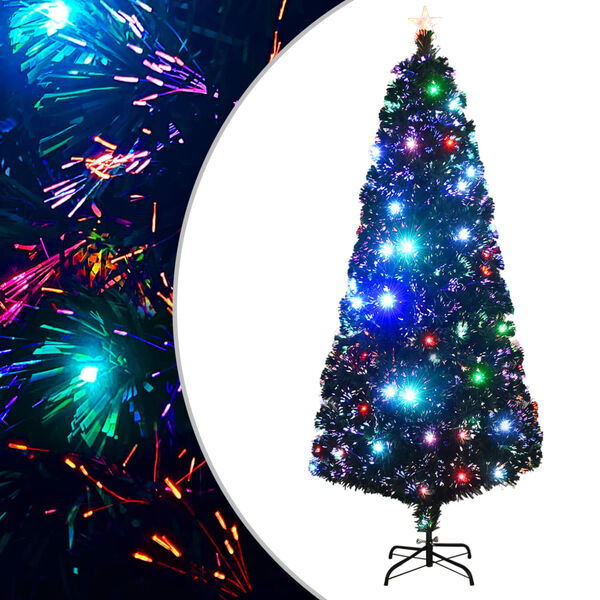 vidaXL Voorverlichte kerstboom met standaard en LED 210 cm glasvezel