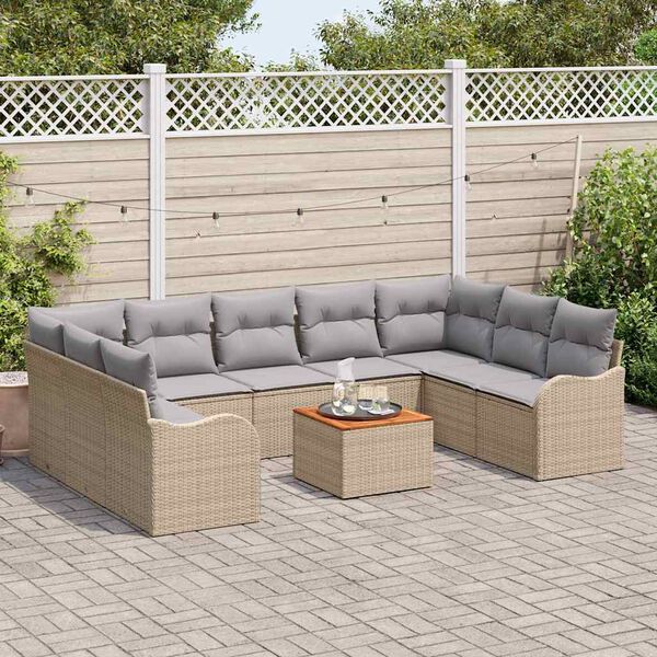 vidaXL Tuinbankenset met kussen 10 pcs Beige poly rattan