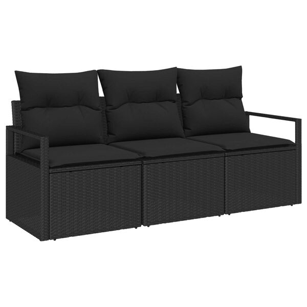 vidaXL Tuinbankenset met kussen met opslag 3 pcs Zwart poly rattan