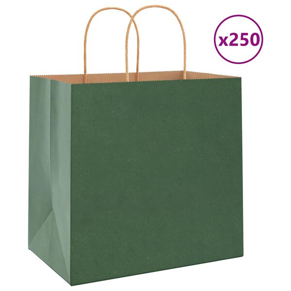 vidaXL Papieren zakken 250 st met hengsels 26x17x25 cm groen