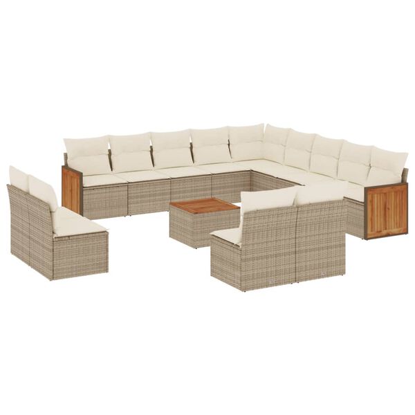 vidaXL 14-delige Loungeset met kussens poly rattan beige