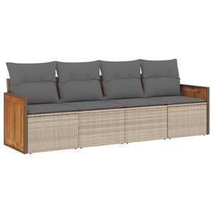 vidaXL 4-delige Loungeset met kussens poly rattan beige