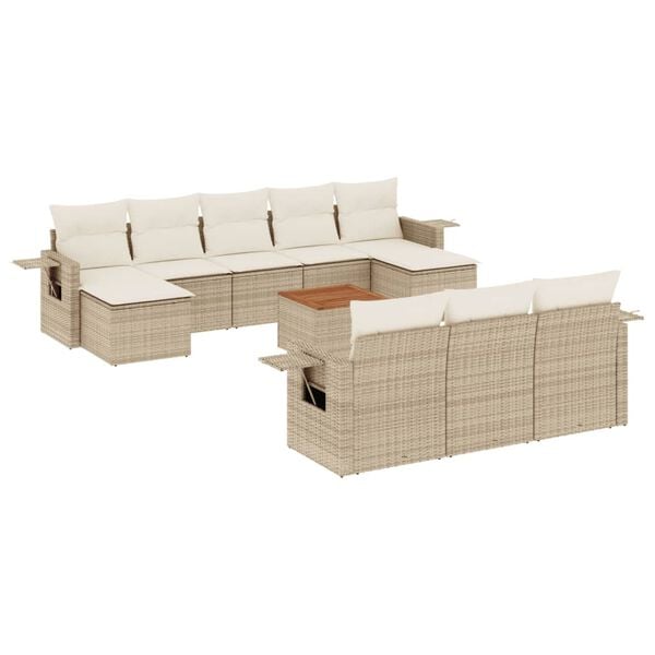 vidaXL 11-delige Tuinset met kussens poly rattan beige