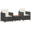 vidaXL 3-delige Bistroset met kussens poly rattan en acaciahout zwart