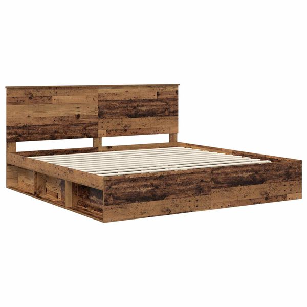 vidaXL Bedframe met hoofdeinde Oudhout 200 x 200 cm Massief grenenhout