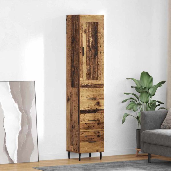 vidaXL Highboard met lade Oud Hout 34,5 x 34 x 180 cm Bewerkt hout
