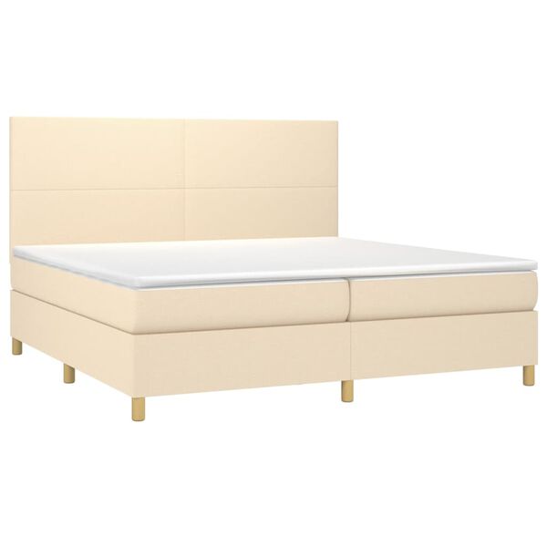 vidaXL Boxspring met matras en LED stof cr&egrave;mekleurig 200x200 cm
