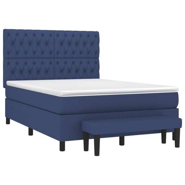 vidaXL Boxspring met matras stof blauw 140x190 cm
