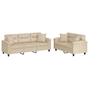 vidaXL 2-delige Loungeset met kussens microvezelstof cr&egrave;mekleurig
